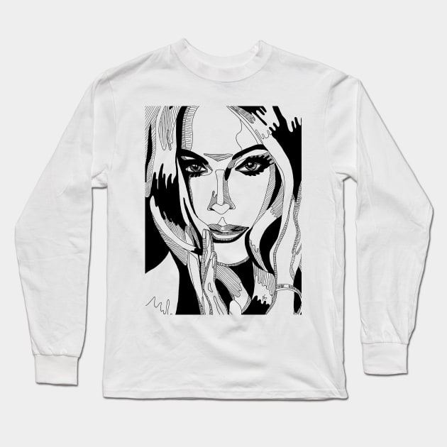 sexy woman sketch black and white Long Sleeve T-Shirt by PrintsHessin